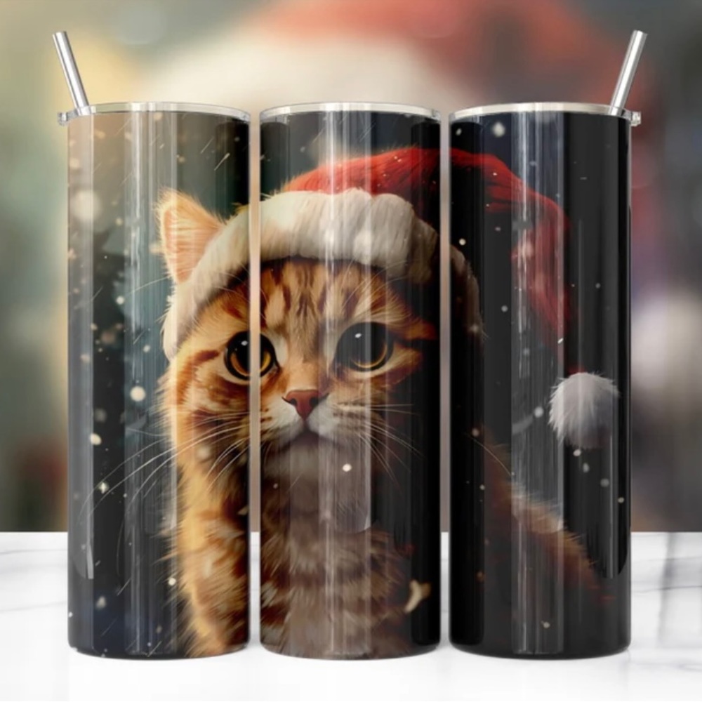 20 oz tumbler Cat in Santa hat
